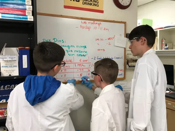 Students collaborating on reporting results on the antioxidant activity of guar and guayule, Las Cruces, NM.