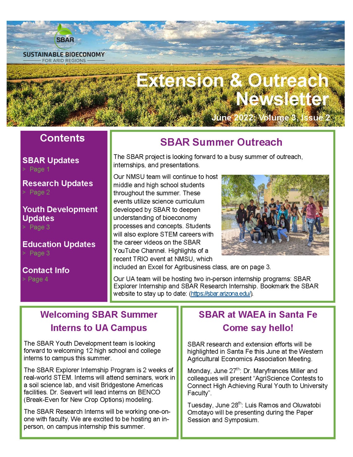 SBAR Extension and Outreach Newsletter June 2022