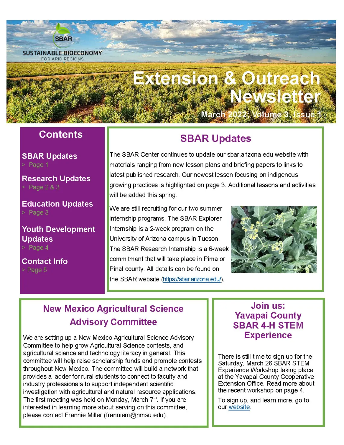 SBAR Extension and Outreach Newsletter March 2022